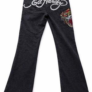 Ed Hardy Black Boot Cut Jeans with Tiger embroidery design